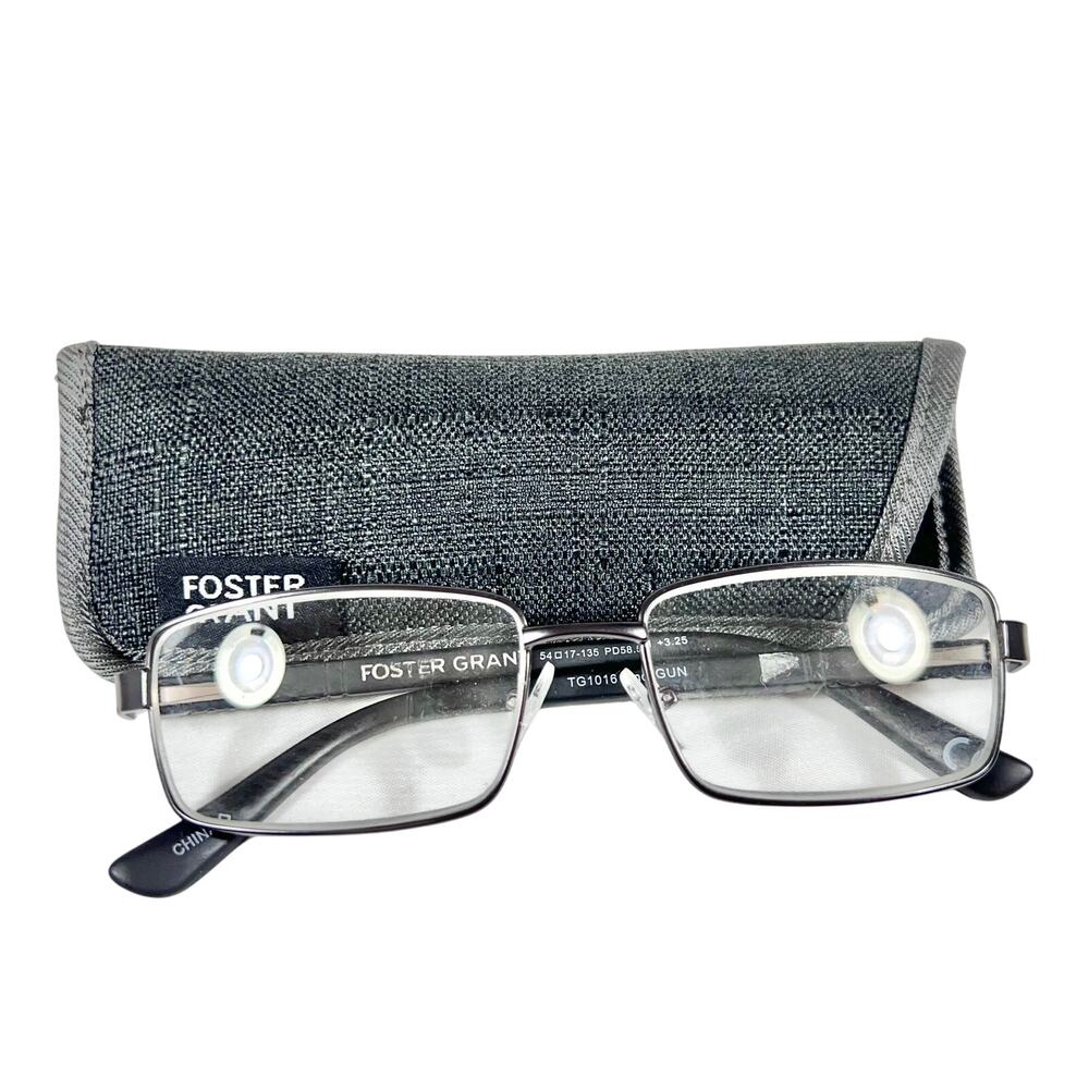 Foster Grant Knox +3.25 Black Reading Glasses TG1016 Knox Gun 54 17 135 Case